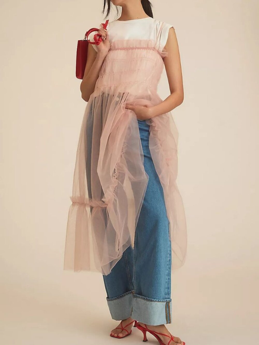 By Anthropologie Sheer Smocked Maxi Dress Size XS